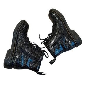 Dr. Martens Kids 1460 Black Glitter Combat Boots Side Zip Lace-Up US 3